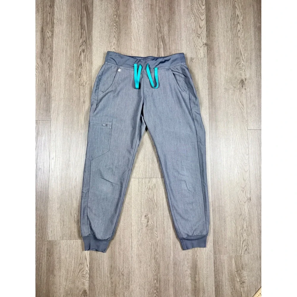 FIGS‎ Technical Collection Jogger Scrub Pants Heather Gray Teal Drawstring Small